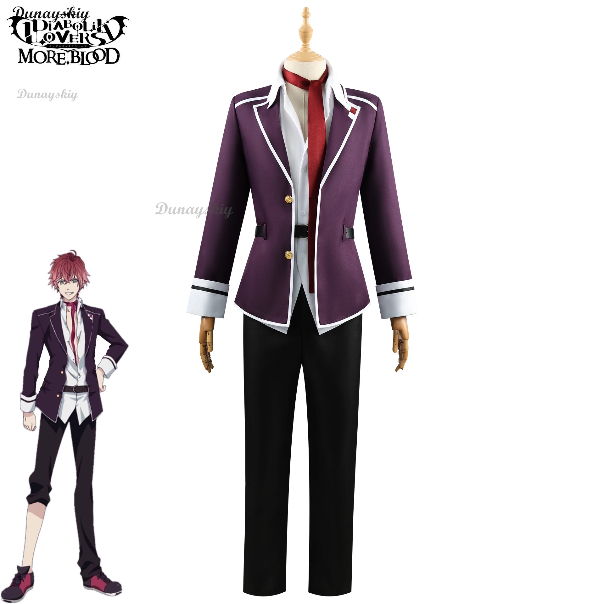 Sakamaki Ayato Cosplay Anime Diabolik Lovers Costume Uniforme scolastica Cappotto Pantaloni T-shirt Parrucca Set Halloween Party Outfit per uomo