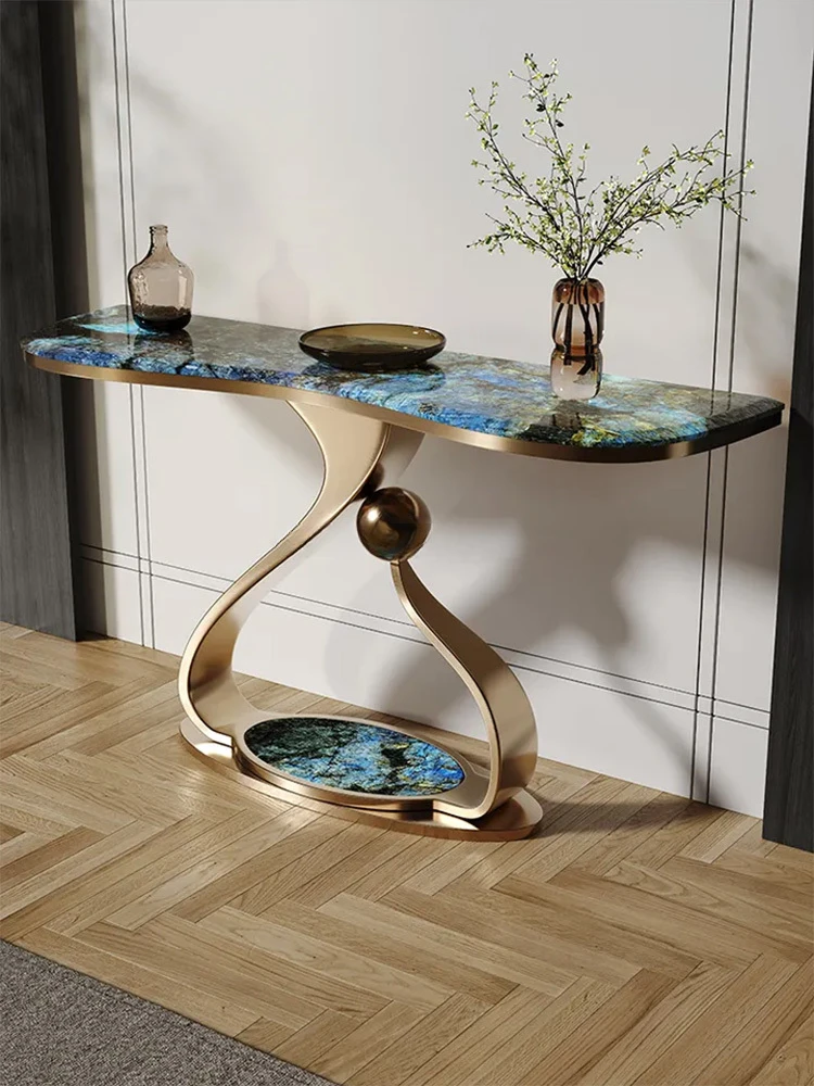 Modern Style Living Room Furniture Entryway Table Unique Metal Base Rock Slab Top Corridor Decorative Table Hotel