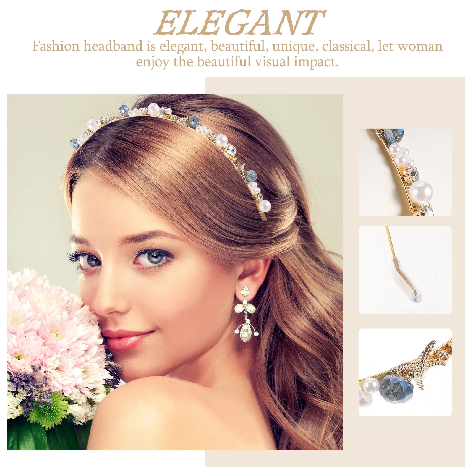 

Beach Headband Pearl Crystal Bride Headpiece Wild Bridal Headpieces for Birthday Miss