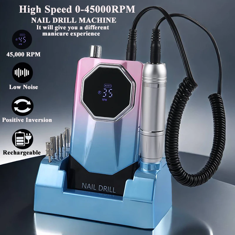 45000 giri/min trapano elettrico per unghie lima per unghie elettrica display HD penna per manicure in metallo levigatrice professionale per tornio per unghie