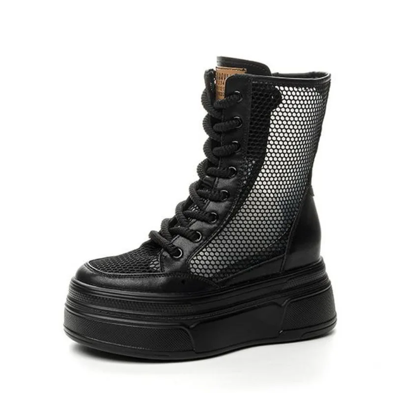 

Summer Breathable Platform Boots Women Buckle Casual Sports Shoes Lace-up Waterproof Height Increasing Boots