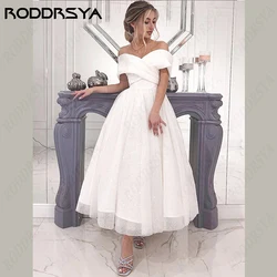 RODDRSYA Glitter Wedding Dress For Women Off Shoulder Shiny Short Bridal Gowns A-Line Tulle Beach Robe De Mariee Sweetheart Boho