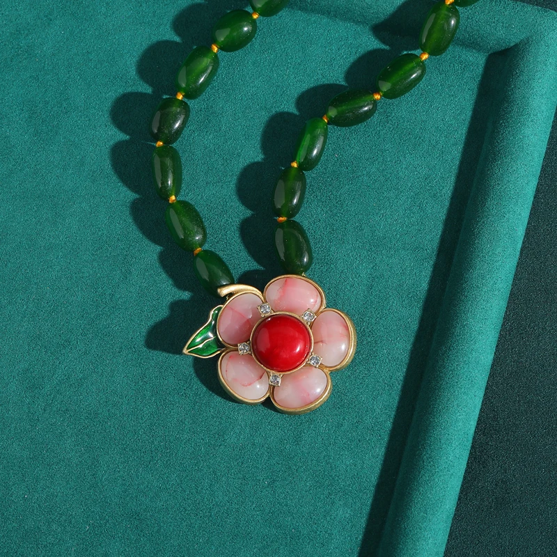 

Винтажное зеленое стекло с розовым цветком, кулон, ожерелье, цепочка, бусины, ювелирные изделия, роскошные ювелирные изделия для девочек, новинка 2025 года, подарки на день рождения
