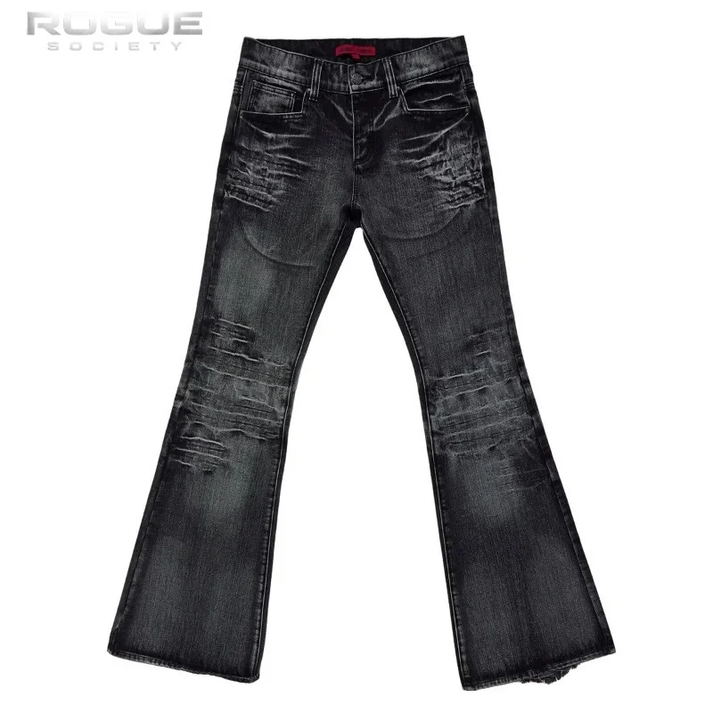 

American Unisex Vintage Washed Flare Jeans Men High Street Y2K Straight Casual Trousers Retro Distressed Denim Streetwear Pants