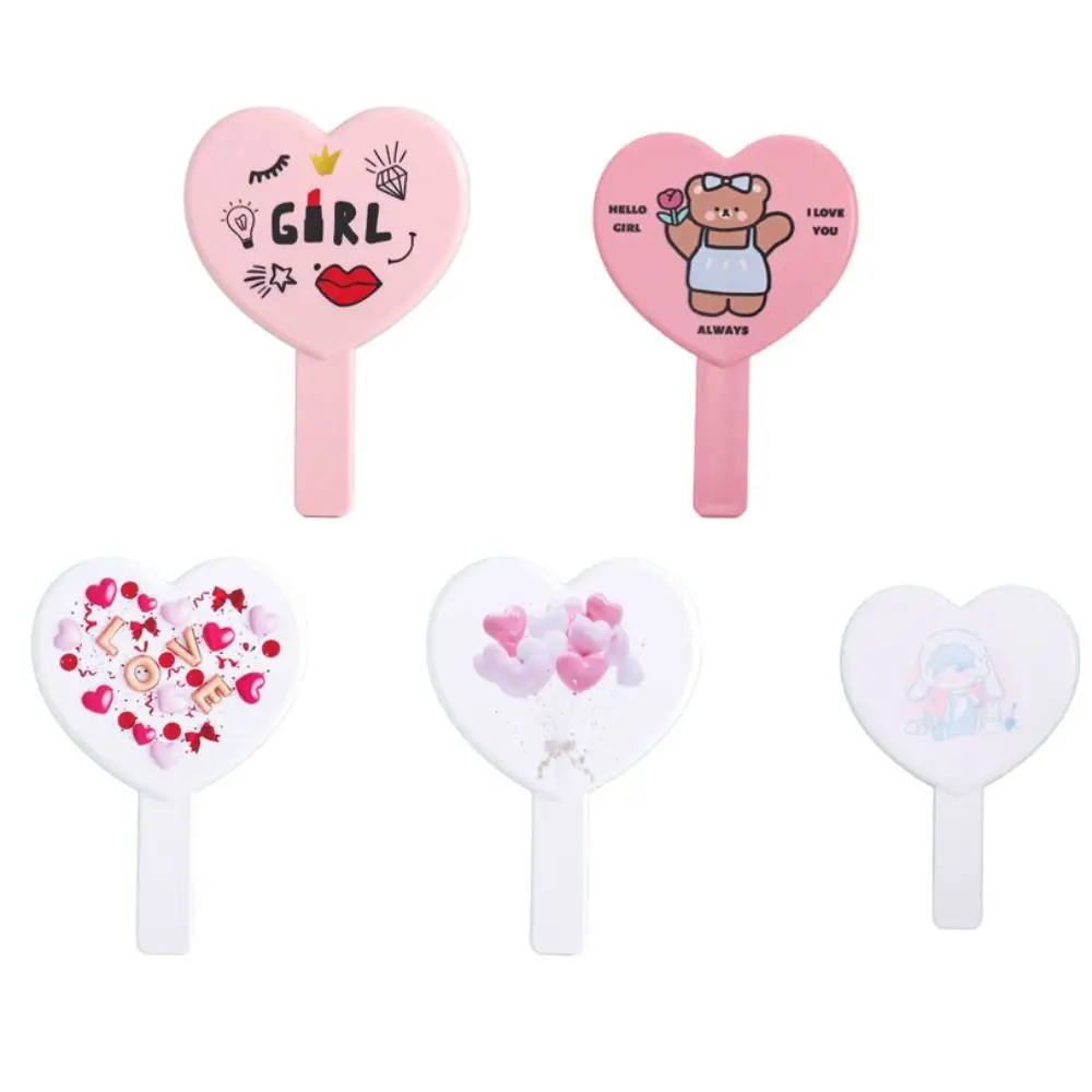 Hand Mirror Little Bear Eyelash Heart-shaped Mirror Love Handheld Cosmetic Mirror Portable Vanity Mirror Dressing Mirror Girl