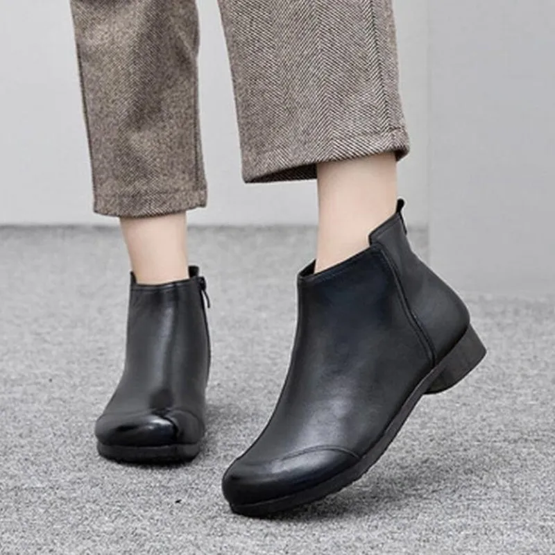

2026 Весенняя женская обувь на плоской подошве, модные ботильоны в стиле ретро, повседневные короткие ботинки больших размеров на молнии, однотонные, теплые, на плоской подошве, Zapatos Mujer