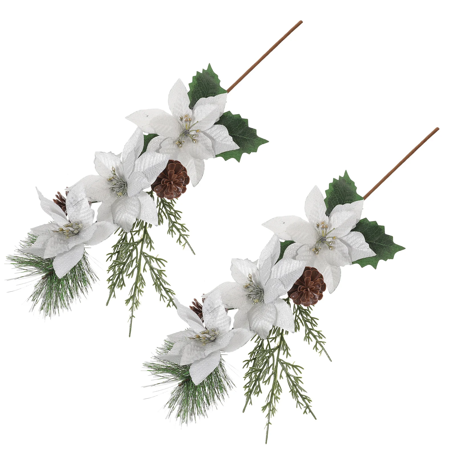 

2Pcs Christmas Poinsettia Stems Artificial Xmas Flower Picks Tree Decor Party Ornament DIY Floral Christmas Decorations