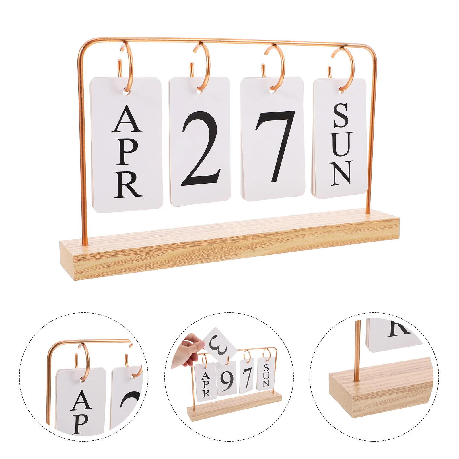 

Vintage Flip Reusable Perpetual Desk Calendar Wooden Base Iron Frame Farmhouse Office Home Tabletop Decor Item Paper