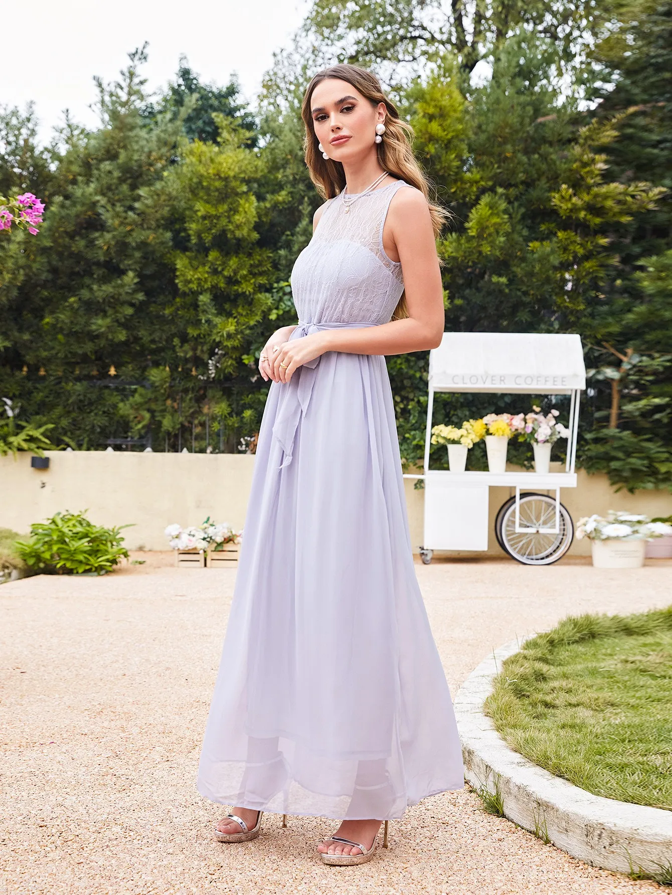 Elegant Lace Chiffon Evening Dresses Sleeveless Illusion With Pleat Sashes Vestidos De Fiesta Formal Wedding Party Prom Gowns image 4