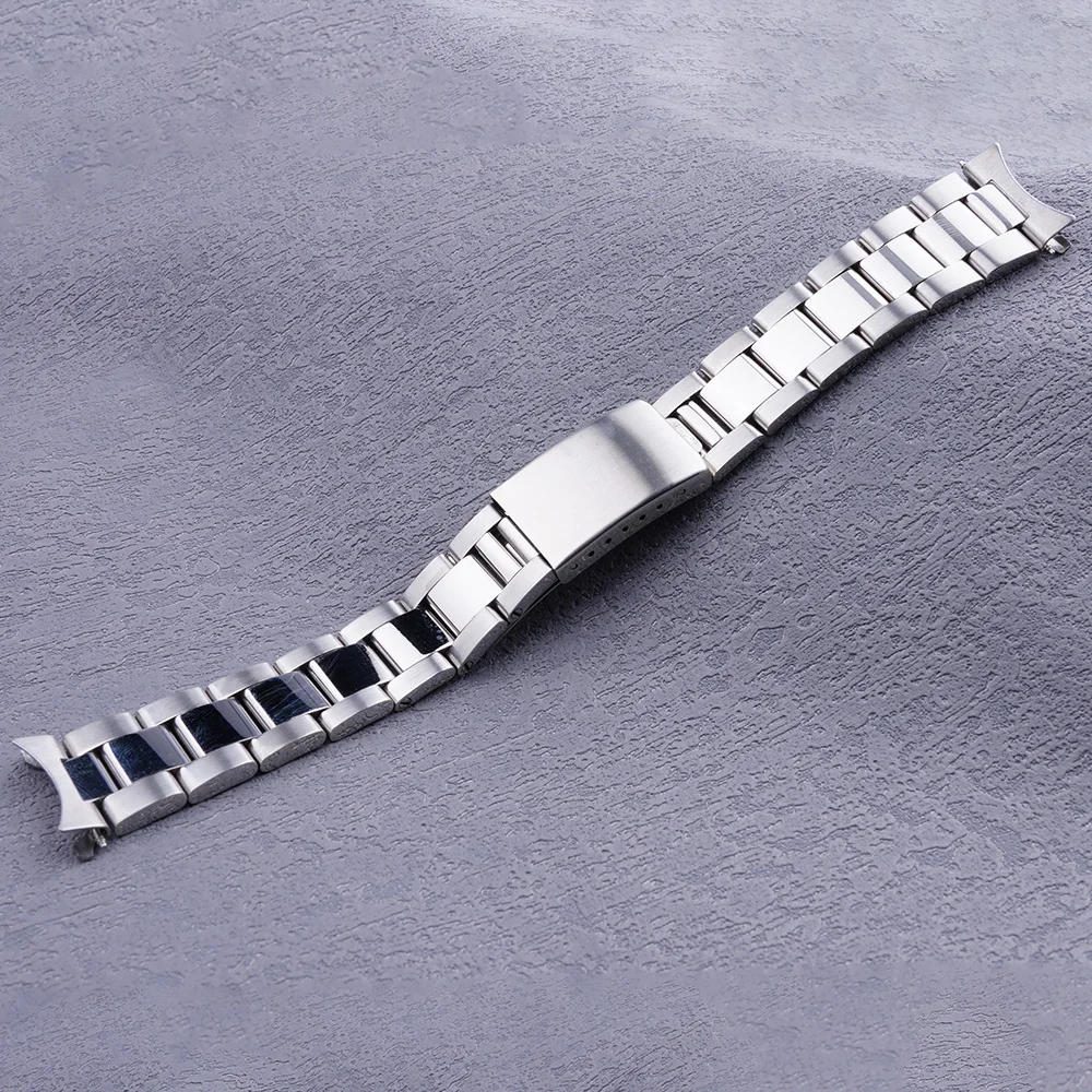 19mm Watch Band Strap Silver Polishing Hollow Curved End Oyster Style Bracelet For SEIKO 5 SNXS73 75 77 79 80 81 SNFF05 SNXG47
