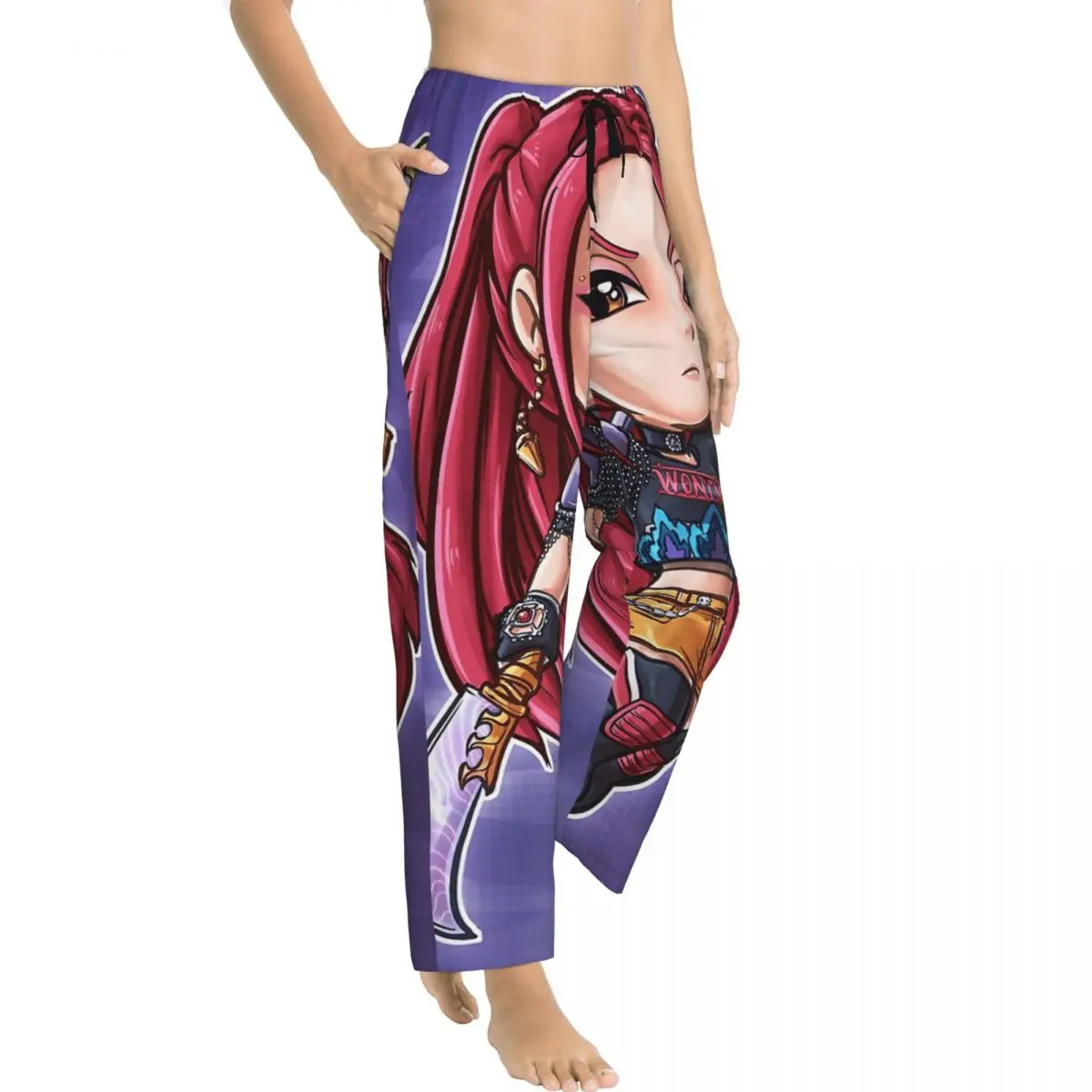 

Pajamas For Women Kpop Demon Hunter Mira Cartoon Style Bedroom Pajama Trousers Pockets Sleeping Pants Loose Casual Home Pants