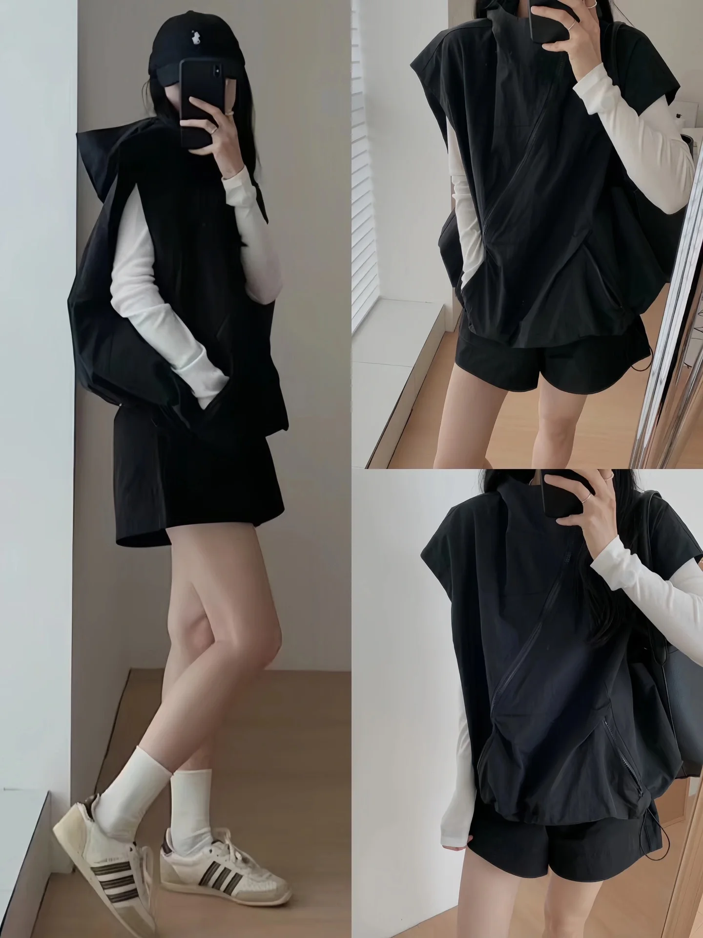 Damska letnia sensacja mody: mała, asymetryczna kamizelka z kapturem, zapinana na zamek, europejski styl, ochrona przeciwsłoneczna, odzież wierzchnia, top na ramiączkach.