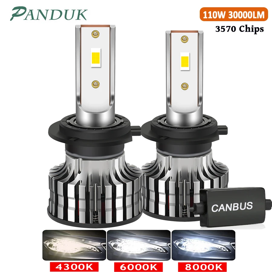 PANDUK Car Headlight H1 H3 H4 H7 LED 30000LM 110W Canbus H8 H9 H11 9005 HB3 9006 HB4 Led Bulb Auto Lights 6000K 12V Turbo Lamp