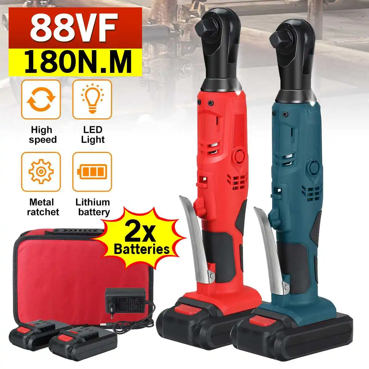 

180N.m Impact Wrench Cordless Rechargeable Electric Wrench 1/2 Inch Right Angle Ratchet Wrenches Impact Driver Power Tool