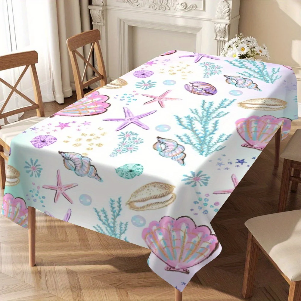Summer Ocean Rectangle Tablecloth for Table Decor Underwater World Starfish Shells Coral Kitchen Dining Table Cloth Party Decor