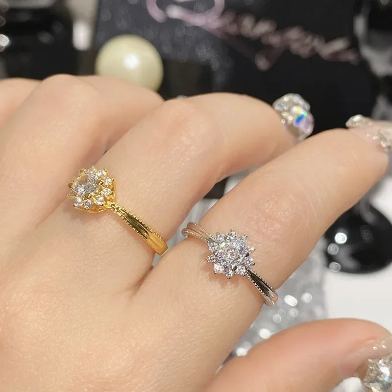 

MDLFES Moiss..n Кольцо с подсолнухом в стиле бриллианта Женское позолоченное кольцо из искусственного муасса с бриллиантом 0,5 карата Повседневное обручальное кольцо