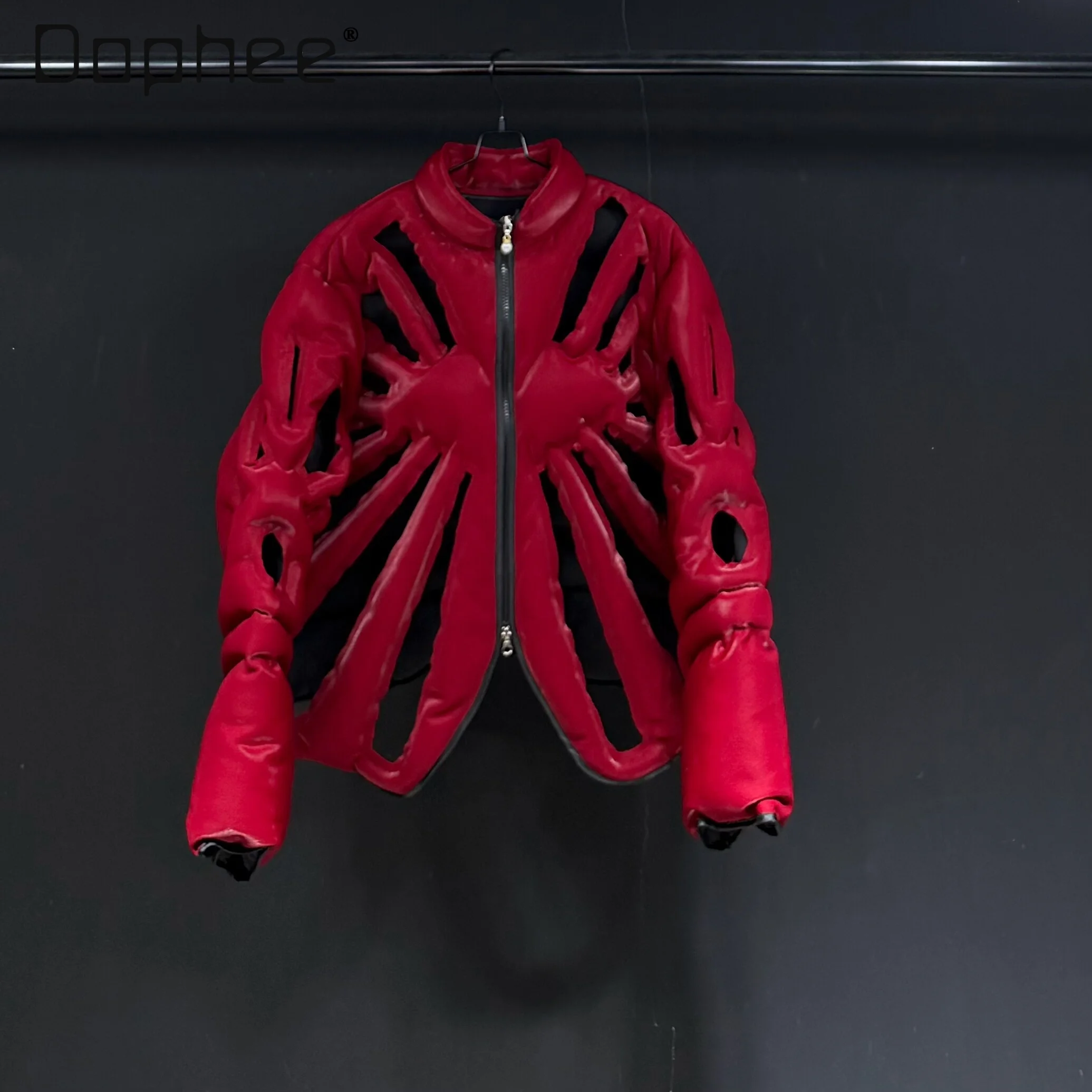 

Casual Hollow Cotton Jacket for Men Stand Collar Puffer Jacket Stage Performance Coat High Street Punk Oversized Thickened Coats