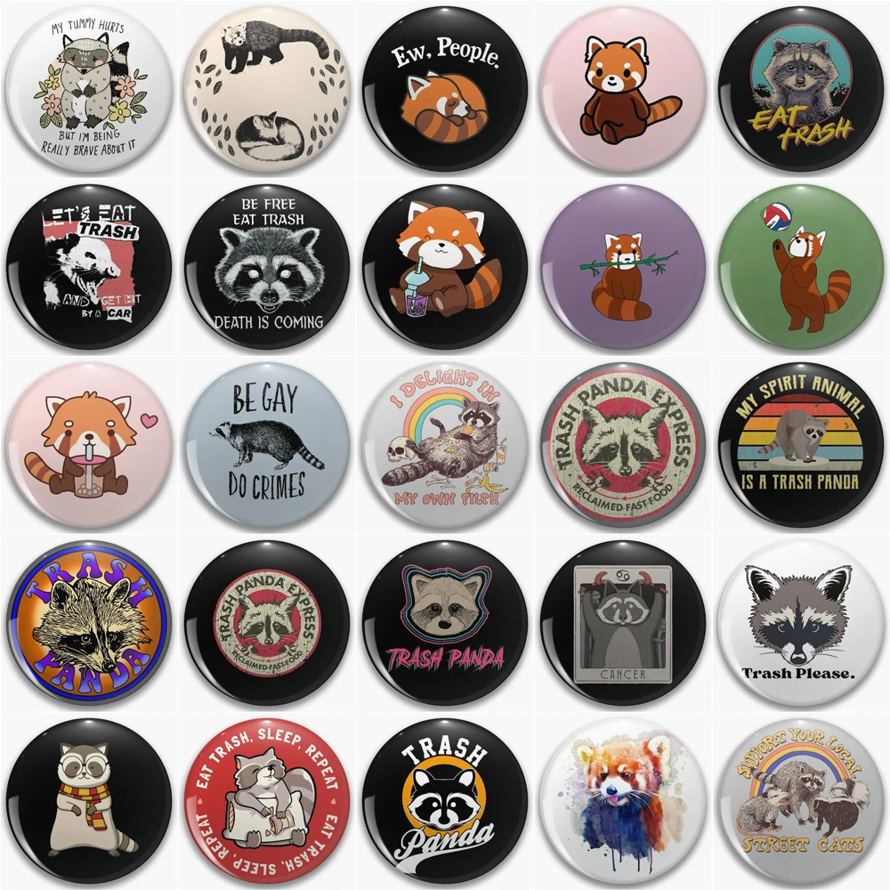 58mm Cartoon Red Panda Meme Button Pin Creative Lovely little raccoon Cycling Brooch Funny Trash Panda Express Badge Bag Decor