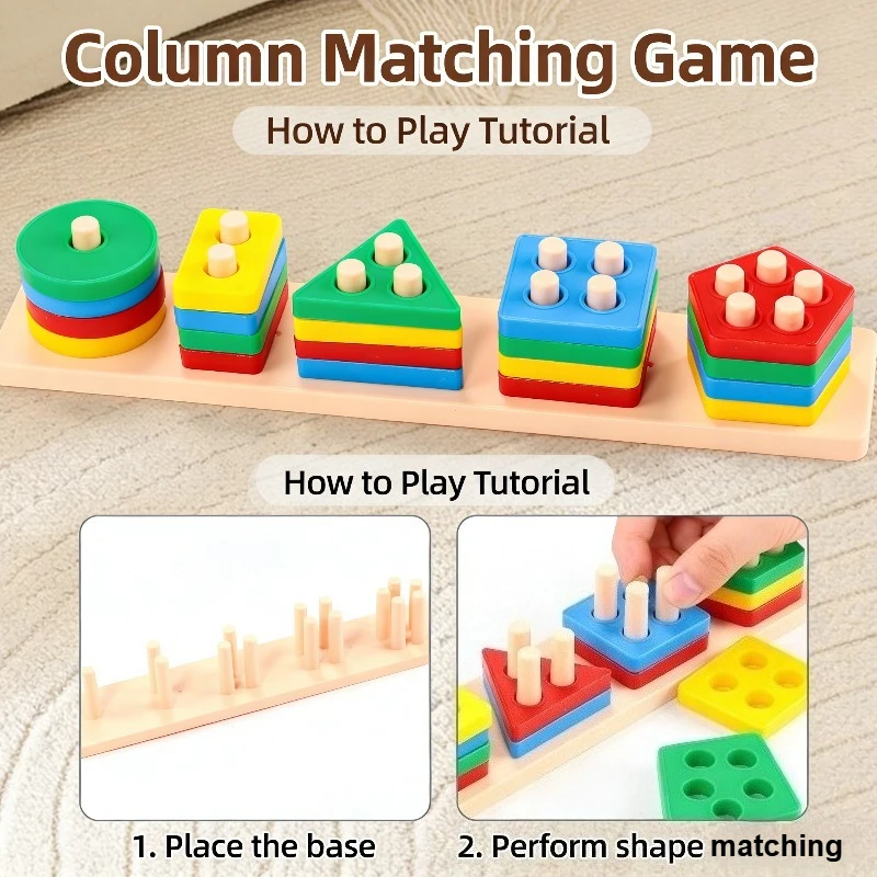 Giocattoli Montessori per bambini con forme geometriche, set di colonne, giochi di classificazione e impilabili Giocattoli puzzle per l'educazione della prima infanzia