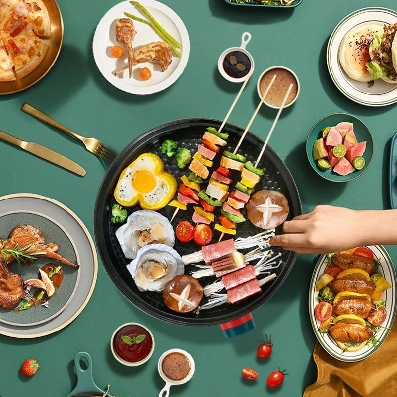 กระทะอบไฟฟ้าให้ความร้อนเครื่องปั่นอาหารอเนกประสงค์ที่ทำแพนเค้กใช้ในบ้านกระทะย่างบาร์บีคิว