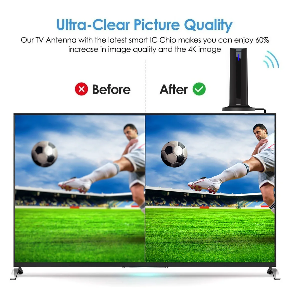 Antenna TV digitale per Smart TV Antenna TV interna 360 ° &L'antenna HDTV per ricezione a lungo raggio supporta 4K 1080p con base stick 3M