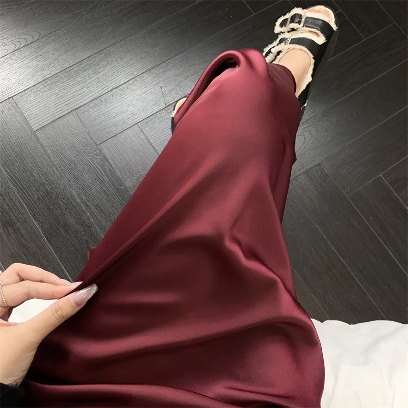 Style coréen décontracté été rouge Satin queue de poisson jupe pour les femmes taille haute mince élégant Maxi trompette dame