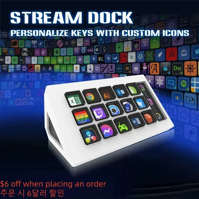 Visual Stream Deck Keyboard LCD Button 15 Keys Live Content Creation Controller Custom Button For Windows/MacOS/Android/iOS Gift