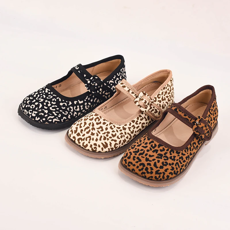 CANYZE Spring And Fall New Girls\' Leather Shoes Princess Shoes Soft Soles Non-slip Leopard Print Casual Shoes 23-30 Sizes