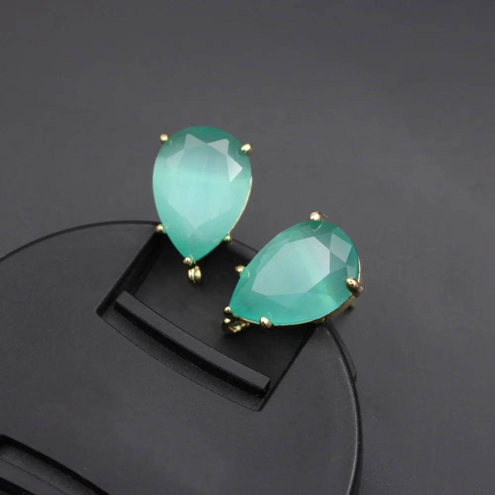 6pair Colorful Teardrop Blue Green Cats Eye Stone Earrings with Loop Linker Connector DIY for Women Hanging on Drops Earrings