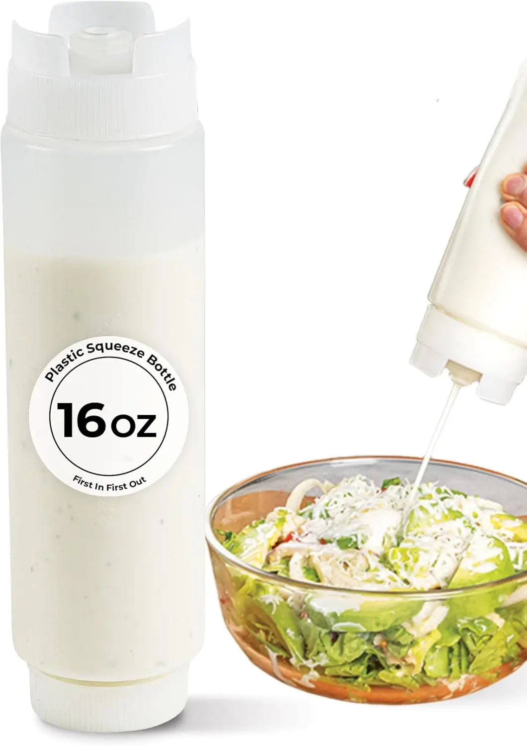 

16-унций пластиковой бутылки FIFO с перевернутой крышкой для заправки — диспенсер «Первый в первый» для ресторанов, кейтеринга, грузовиков с едой