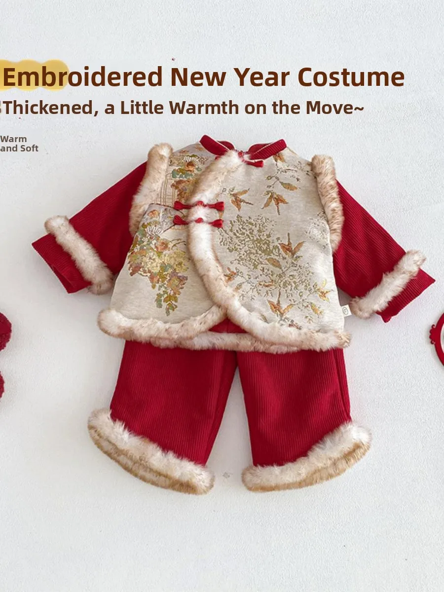 

Хлопковый костюм Thiened: Ретро-набор для девочек на Новый год, зимнее пальто и комплект одежды для малышей