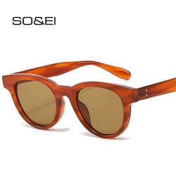 SO&EI Retro Oval Women Fashion Sunglasses Shades UV400 Men Trending Rivets Sun Glasses
