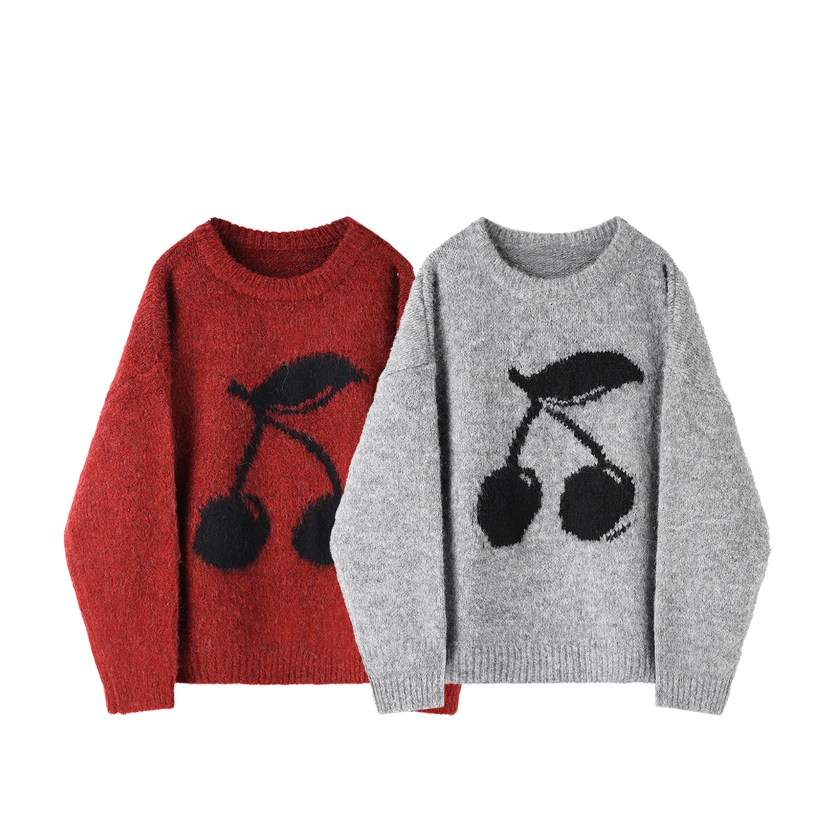 Autumn and winter new Korean lazy wind knitted top women's round neck thickened warm sweater