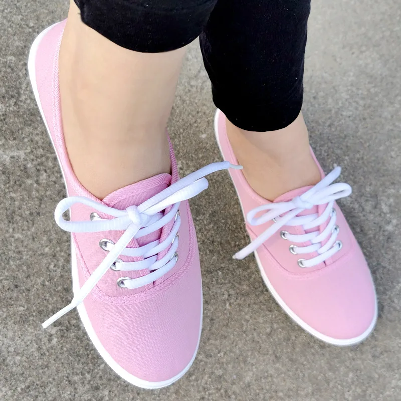 2025 Lace-Up Shoes Woman Large Size 42 Canvas Casual  Off White Shoes Breathable Wear Resistant Slip Platform Vulcanize Shoes