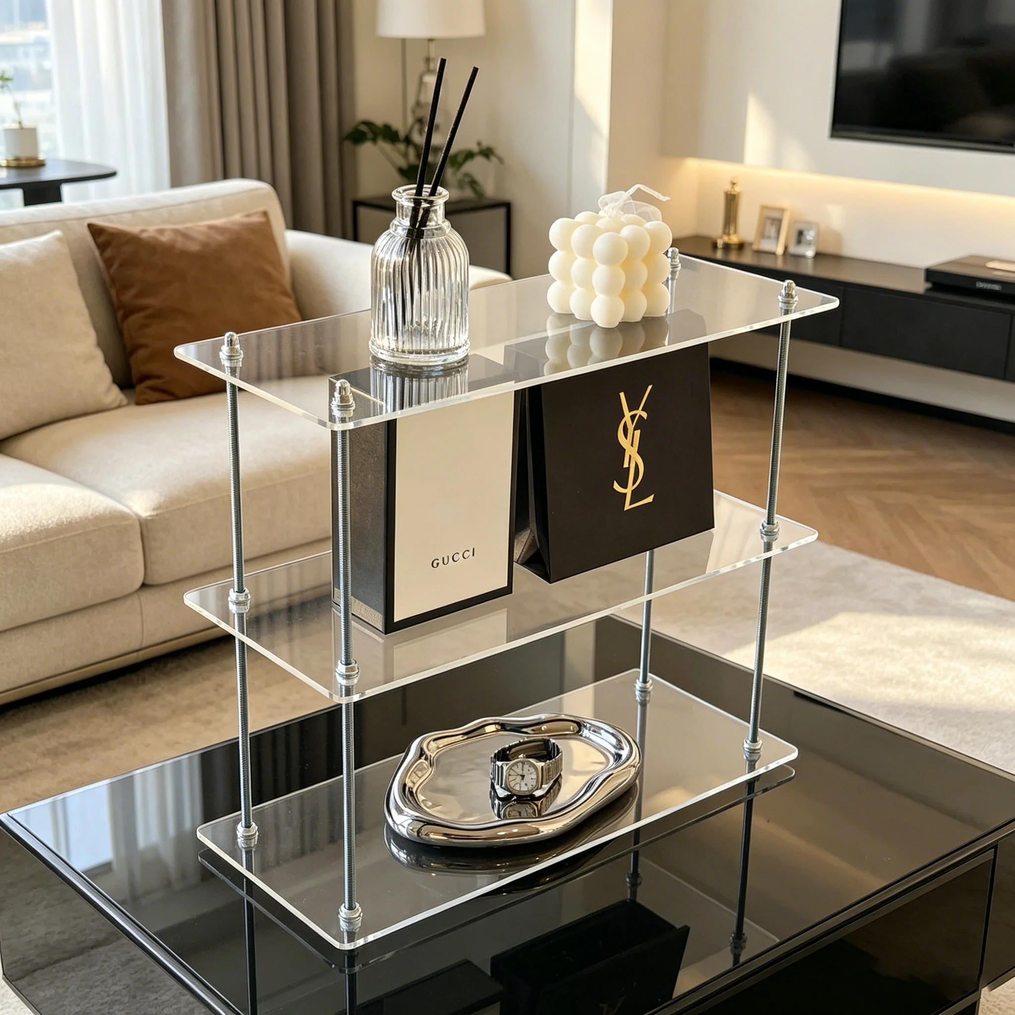 Étagère de rangement en acrylique transparent à 3 niveaux, organisateur de bureau, support de présentation pour salle de bain, maquillage, cuisine, bar à café