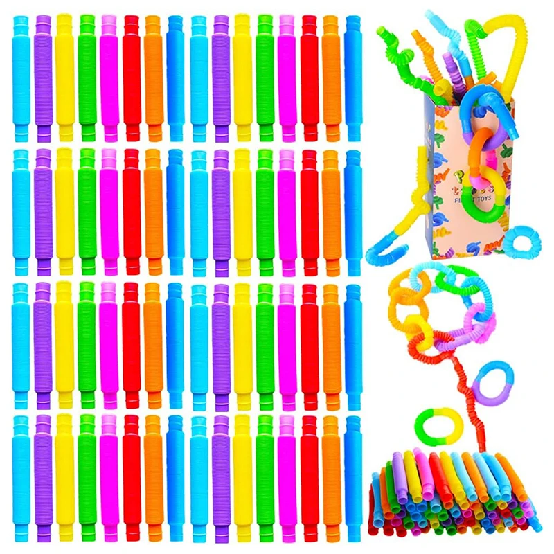 8PCS Colorful Telescopic Tube Pop Flexible Plastic Sensory Toys For Stress Anxiety Relief For Children Adults Learning Toy Gifts