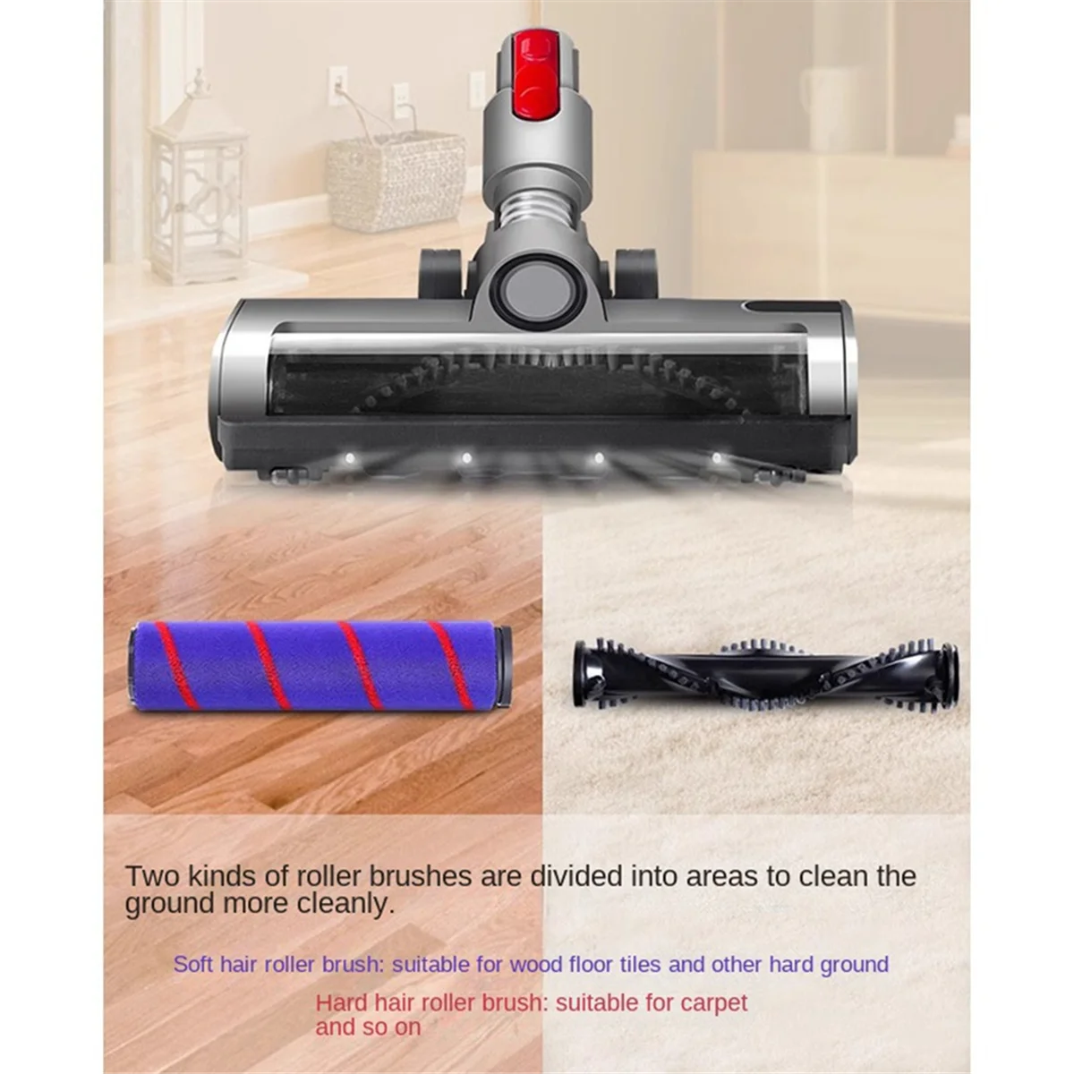 Щетка для вакуумных насадок для пылесоса серии Dyson V7 V8 V10 V11 V15 с фарой, для ковров с паркетным полом
