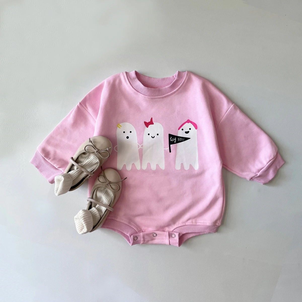 Newborn Baby Boy Girl Halloween Clothes Toddler Infant Kids Lovely Ghost Letter Print Long Sleeve Sweatshirts Jumpsuits Overalls