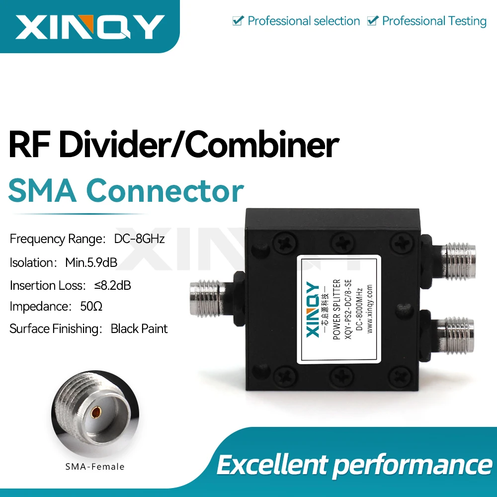 Xinqy Rf Resistive Power Divider Dc-8G One-To-Two Sma Clock Line Power Test Distributor