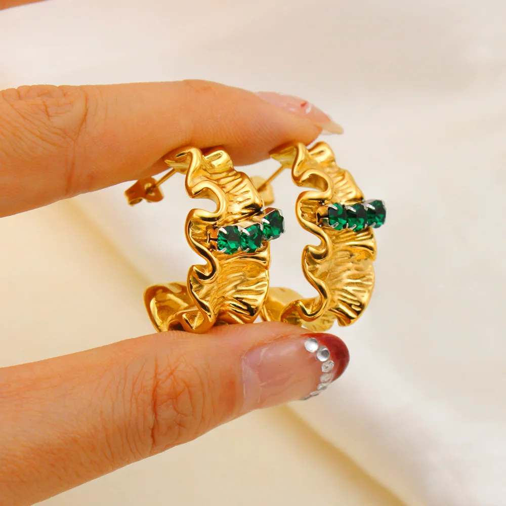 DIY accessories  e-commerce retro ins style stainless steel irregular pleated texture earrings studs trendy women's earrings