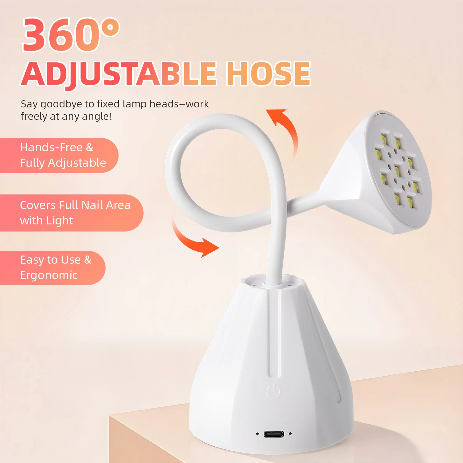 โคมไฟเล็บยูวีแอลอีดีแบบมืออาชีพ, โคมไฟอบเล็บแบบชาร์จไฟได้, โคมไฟเล็บปรับมุมได้, เหมาะสำหรับอุปกรณ์ร้านทำเล็บ