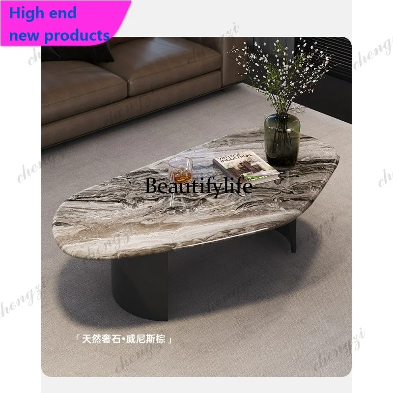 a68 Natural Venice brown luxury stone coffee table special-shaped imported marble small coffee table high-end living room