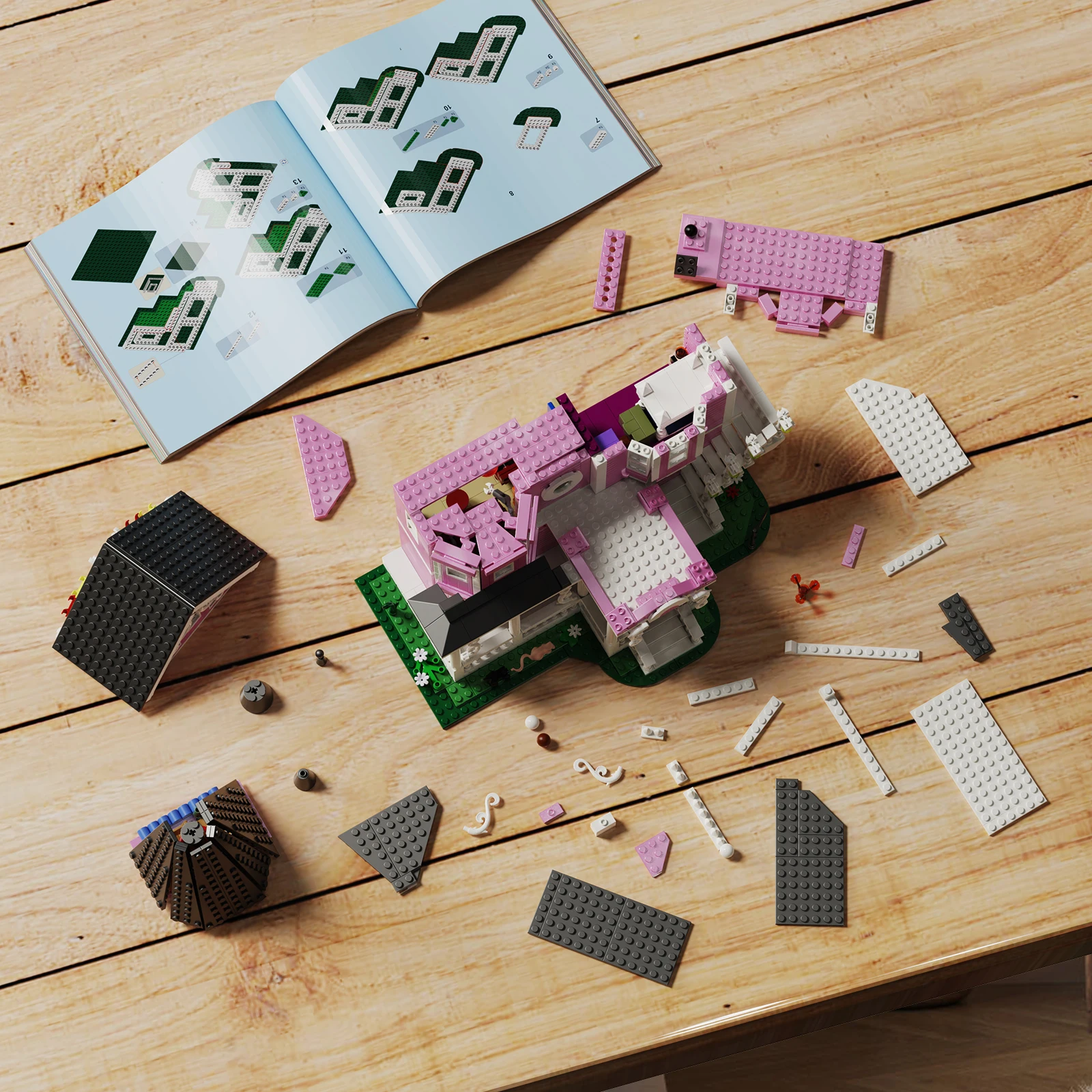 Pink Palace bouwsteenset ideeën kersthuis model speelgoed jongens en meisjes geschenken (1349PCS)