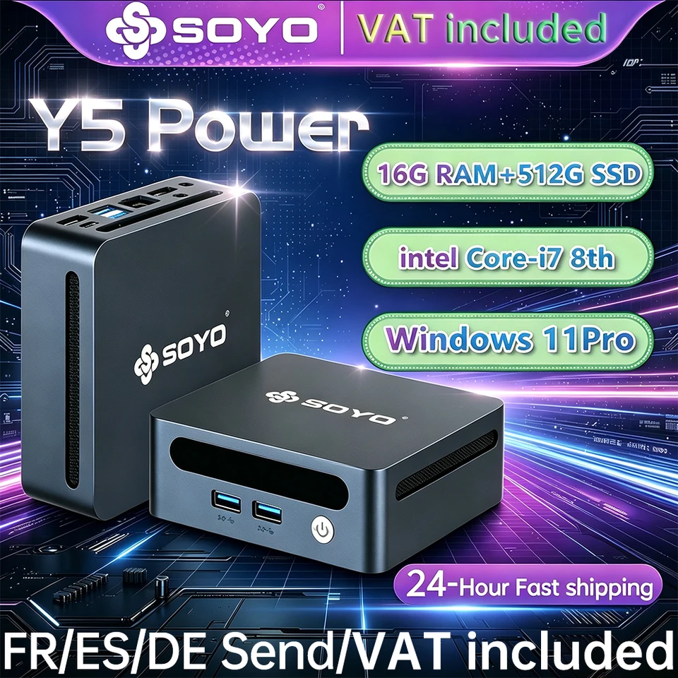 SOYO Mini PC Y5 Power Intel Core i7 8th Gen CPU 16GB DDR4 512GB