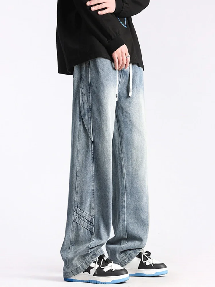 

Workwear Sle Loose Straight Leg Men's Jeans Autumn Winter Faion High Street American Retro Design Wide Leg Trousers