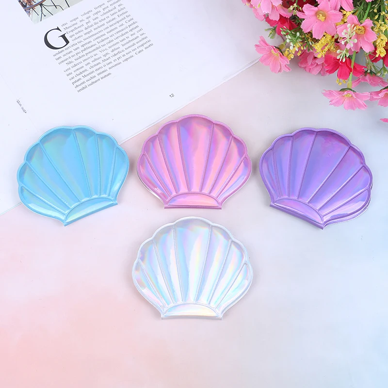 1pcs Creative Seashell-shaped Mirror Bling PU Double-sided Mirrors Foldable Mini Makeup Magnifier Gift Two-sided Cosmetic Mirror