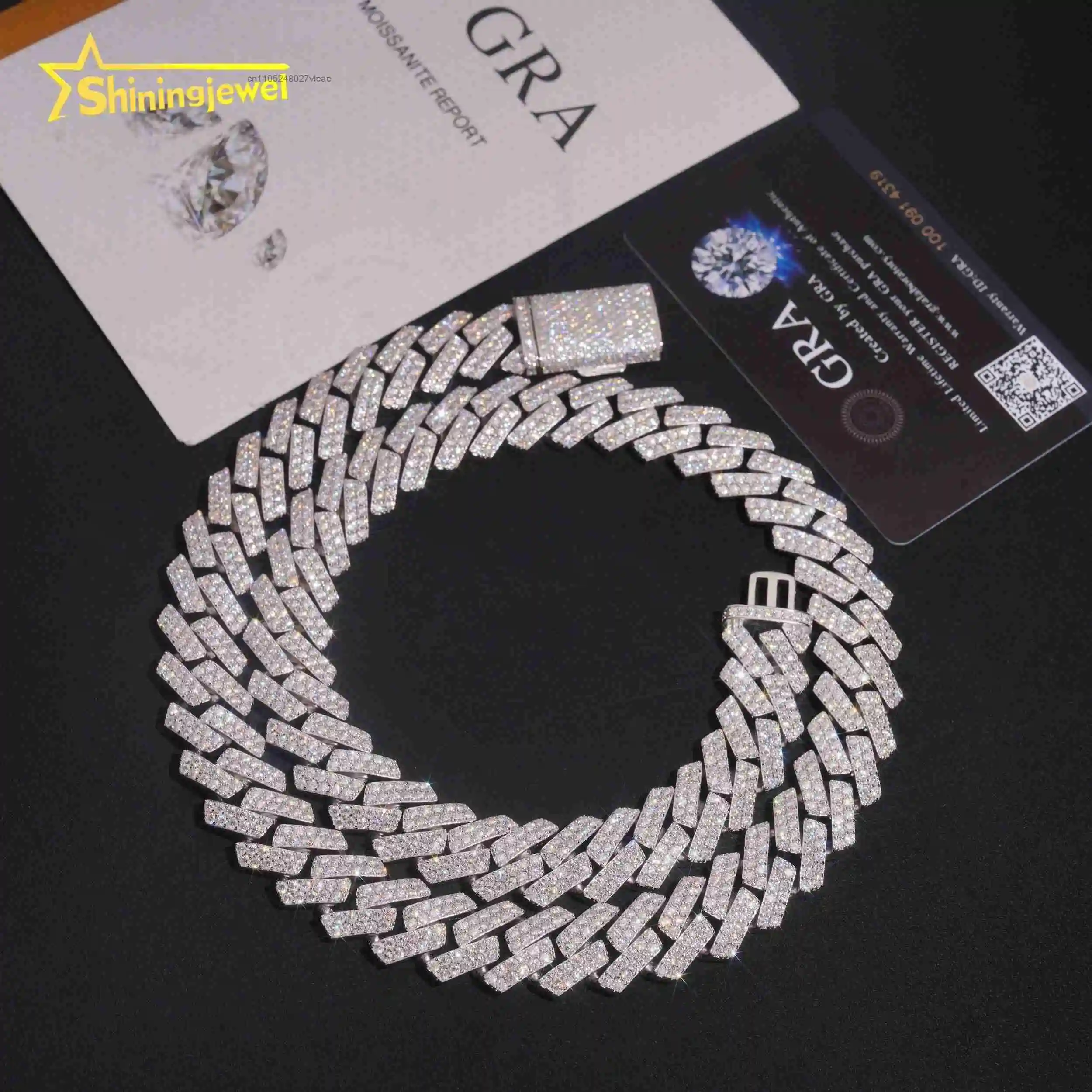 High Low Quality Price 925 Silver Hip Hop 16mm Iced Out GRA Certificate Moissanite Cuban Link Chain..