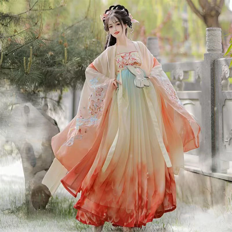 2025 Hanfuชุดผู้หญิงจีนแบบดั้งเดิมเย็บปักถักร้อยHanfuหญิงCarnival Fairyคอสเพลย์เครื่องแต่งกายHanfuสีส้มชุดPlusขนาด