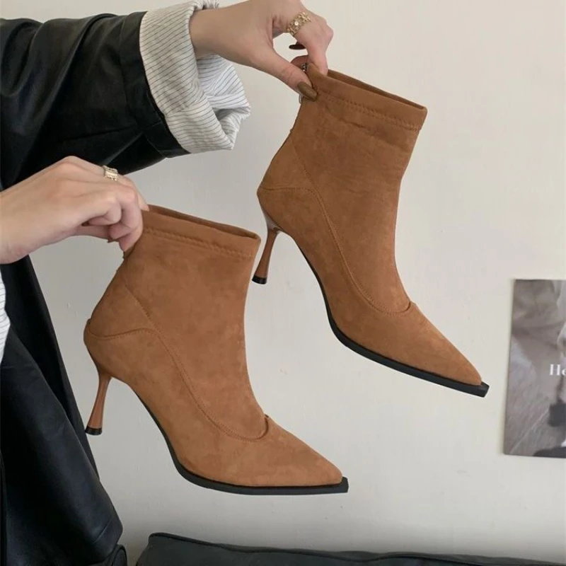 ربيع الخريف النساء حذاء من الجلد أشار تو الجلد المدبوغ السيدات موضة أحذية عالية الكعب أنيقة اليومية ملابس الحفلات الأحذية الجلدية النسائية #6