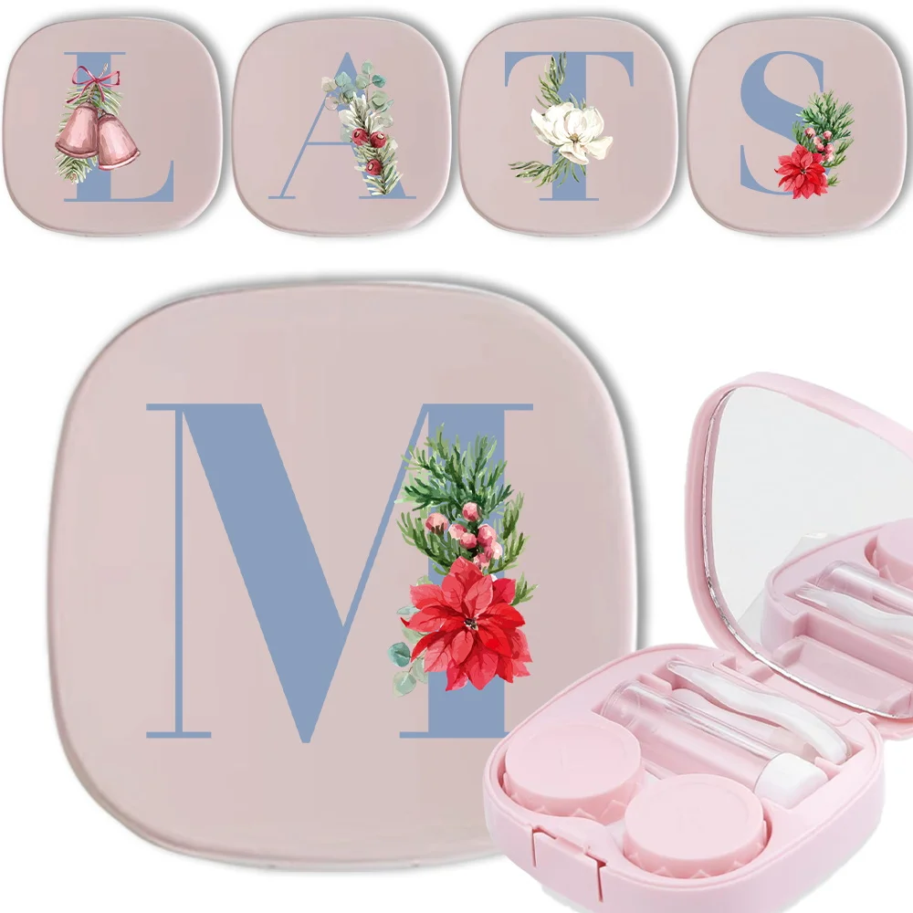 

Pocket Meitong Box With Mirror Organizer Contact Lens Case Beauty Pupils Storage Box Blue Letter Pattern Portable Travel Kit